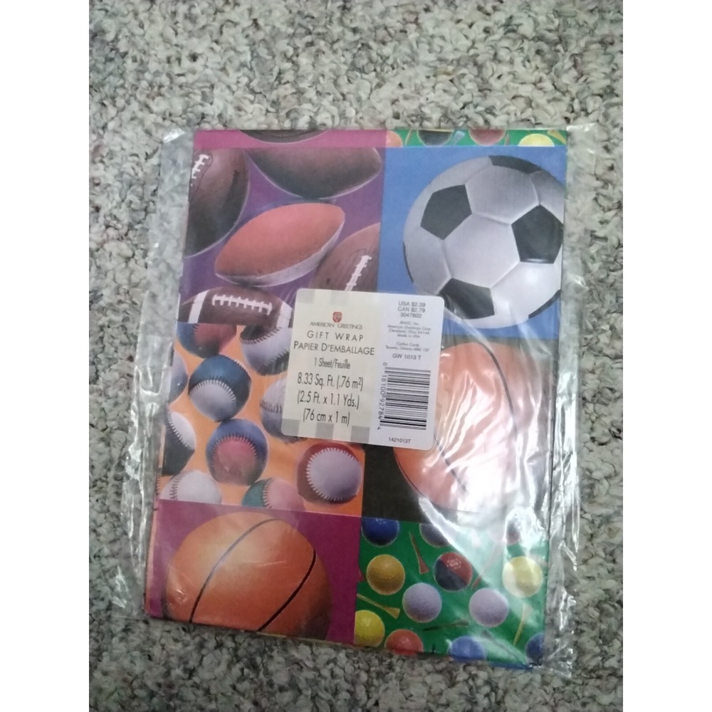 Vintage Sport Balls American Greetings Gift Wrap 2.5 ft x 1.1 yd Wrapping Paper